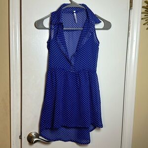 Design by golf sheer blue and white polkadot blouse